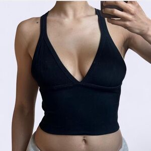Urban Outfitters Black Ribbed V-Neck Bralette Tank